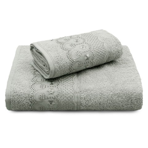 Jogo de Toalha Bordare C/ Bordado Inglês 2 Peças 100% Algodão Appel Cor: Prata