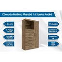 Ver imagem 4 de Cômoda Solteiro Marabá 1.6 C/ 1 Porta 2 Nichos e 6 Gavetas Jatoba/grafitte - Santos Andirá