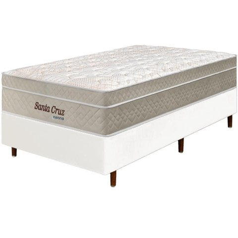 Cama Box Branca + Colchão Solteiro King Santa Cruz Bege Molas Ensacadas Euro Pillow 96x203x72cm
