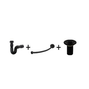 Kit Preto/black Válvula Lavatório + Sifão + Engate Flexível