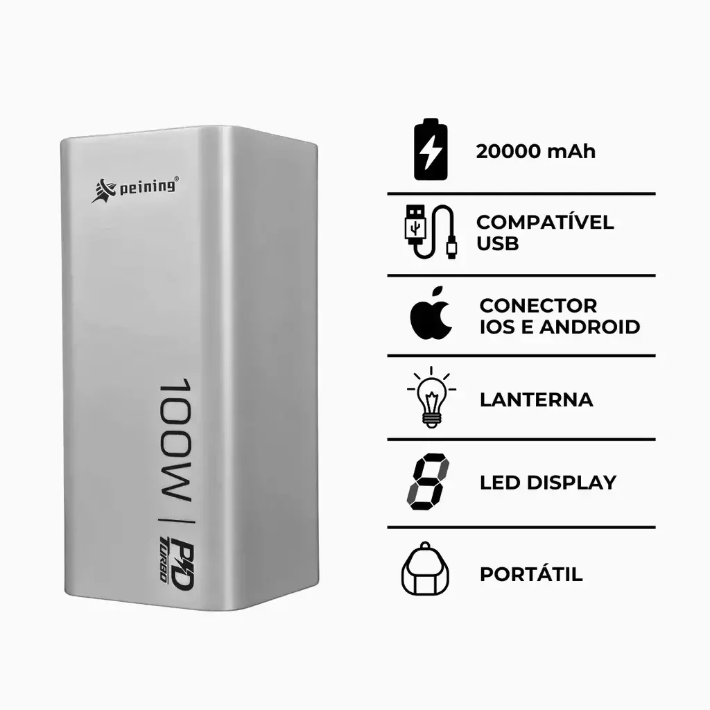 Carregador Power Bank Portátil 20000mah Carga Rápida - 9