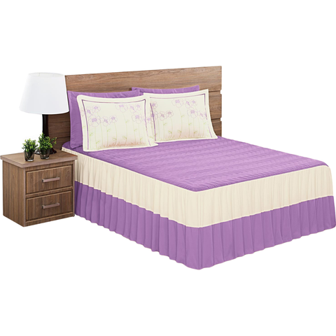 Colcha Casal Padrao Lilas 3 Pç Matelada em Microfibra Macia Delicada e Elegante