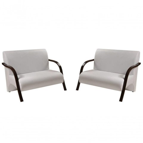 Kit 2 Poltronas 2 Lugares Braço Madeira Branco