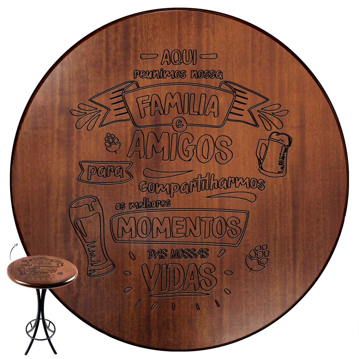Cj Mesa Madeira 60cm - Bistrô Fixa 98cm + 2 Banquetas 73 - Natural - Família e Amigos - 2