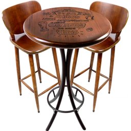 Cj Mesa Madeira 60cm - Bistrô Fixa 98cm + 2 Banquetas 73 - Natural - Família e Amigos - 1