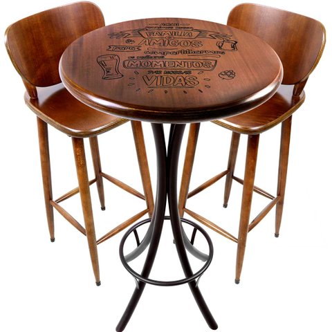 Cj Mesa Madeira 60cm - Bistrô Fixa 98cm + 2 Banquetas 73 - Natural - Família e Amigos