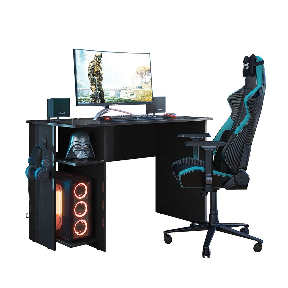 Mesa Gamer Preto Fosco - Design Ergonômico e Espaçoso - 2