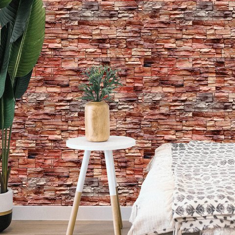 Papel de Parede Adesivo Pedras em Tons Avermelhados 15m