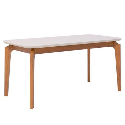 Mesa de Madeira para Sala de Jantar Tampo Mdf/vidro Temperado 180cm Off White Ficus Natuame