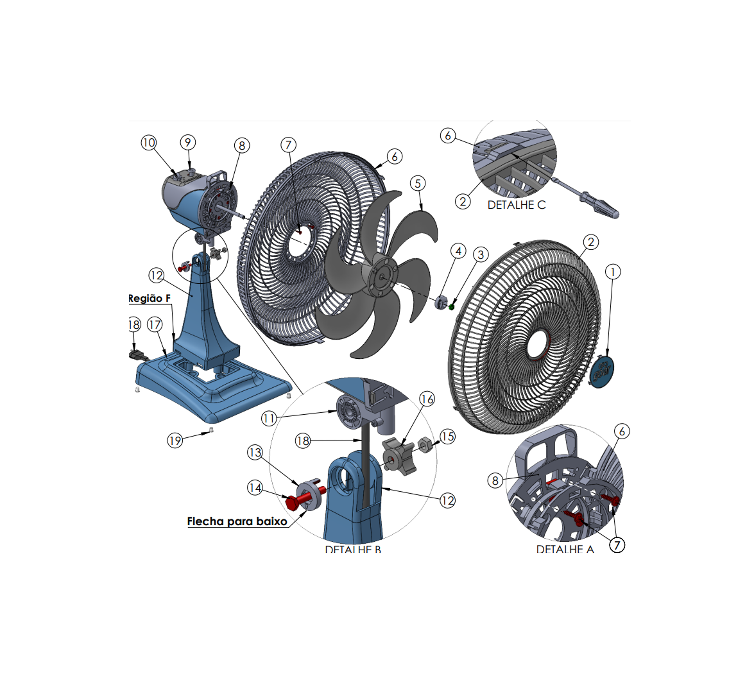 Ventilador Turbo Mesa 50cm Cinza 220v 126w Goar Calor Vento - 4