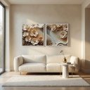 Ver imagem 2 de Quadro Decorativo Flores Brancas 3D Abstratas Moldura Premium:Moldura Branca/90X90 com Vidro Acrílic