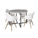 Ver imagem 6 de Mesa Jantar Industrial Branca 110Cm Redonda Base V Ferro Preto C/4 Poltronas Brancas Madeir Branco