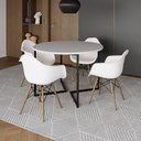 Ver imagem 1 de Mesa Jantar Industrial Branca 110Cm Redonda Base V Ferro Preto C/4 Poltronas Brancas Madeir Branco