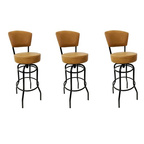 Kit 3 Banquetas Bar Bancada Média Altura 65cm Preta Giratória Encosto estofado Assento cor Caramelo 