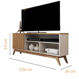 Rack Sala TV 55" Retro Apartamento Pequeno Malbec Wood Giga Moveis:OffWhite/Nature - 2