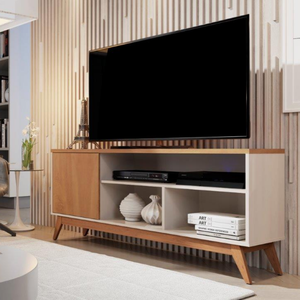 Rack Sala TV 55" Retro Apartamento Pequeno Malbec Wood Giga Moveis:OffWhite/Nature
