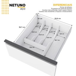 Balcão para Cozinha em Aço 144cm 3 Portas 3 Gavetas Netuno  - 5