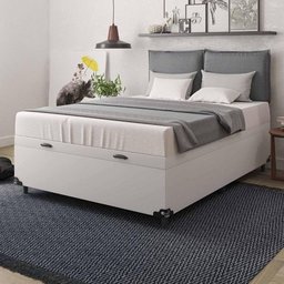 Cama Box Baú Casal - 44x138x188cm - Couro Branco - 3