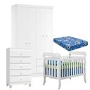 Ver imagem 1 de Quarto de Bebê 4 Portas com Gaveteiro Ternura Baby e Berço Lila Branco Brilho com Colchão para Berço