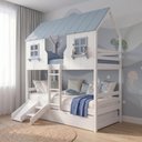 Ver imagem 1 de Treliche Casinha Encantada com Kit Escada/ Escorregador Madeira Maciça Branco/ Azul Housin