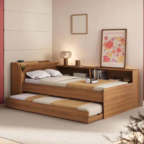 Cama Infantil Bellagio 1 Porta com Cama Auxiliar Nogal - Pnr Móveis