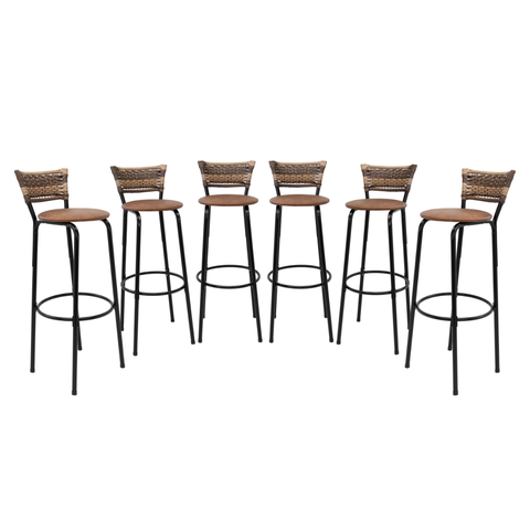 Kit 6 Banquetas 80cm para Balcão Ilha Bancada Área Gourmet Encosto em Junco Banco Itagold