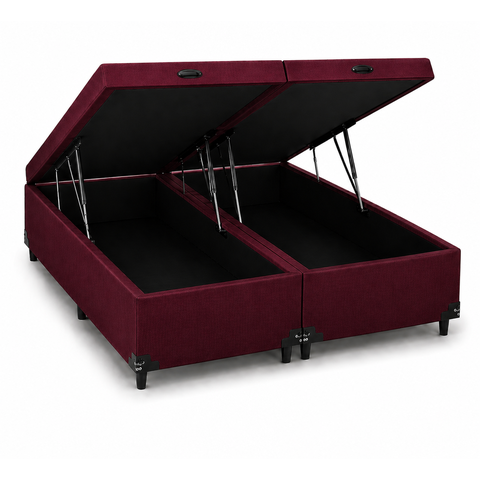 Base Box Baú Casal Bipartido 138x188 cm Suede Vinho