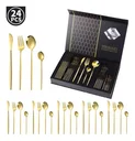 Ver imagem 2 de Faqueiro Aço Inox 24 Peças Dourado Talheres Design Europeu
