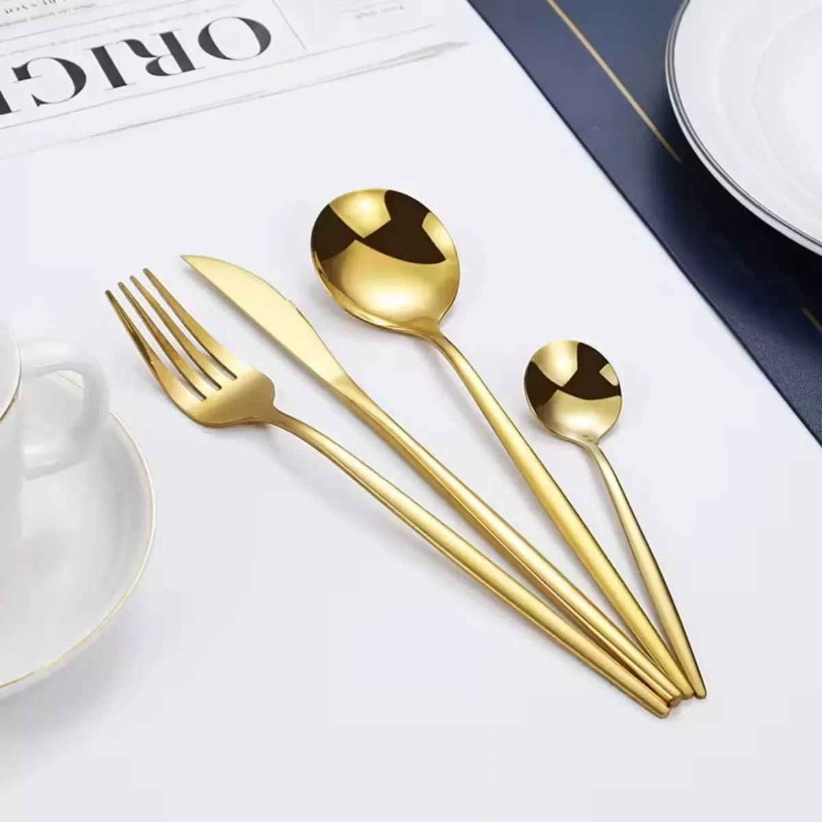 Faqueiro Aço Inox 24 Peças Dourado Talheres Design Europeu - 7