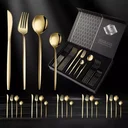 Ver imagem 5 de Faqueiro Aço Inox 24 Peças Dourado Talheres Design Europeu