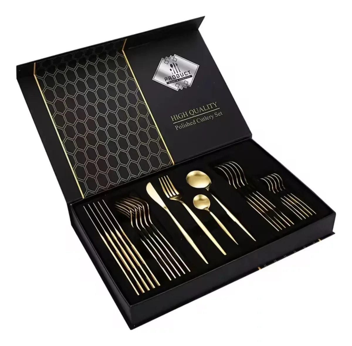 Faqueiro Aço Inox 24 Peças Dourado Talheres Design Europeu - 6
