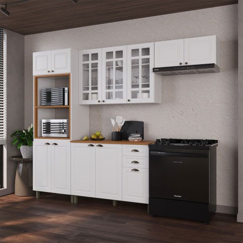 Cozinha Completa Bariloche 12 Portas 2 Gavetas com Vidro 100% MDF Branco - Indékes
