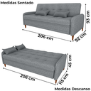 Ver imagem 3 de Sofa Cama 2 Lugares 206 Cm Donna Linho Vancouver E487 Cinza Milani Store