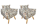 Ver imagem 1 de Kit 02 Poltronas Opala Suede Estampado Triângulo Bege Pés Palito