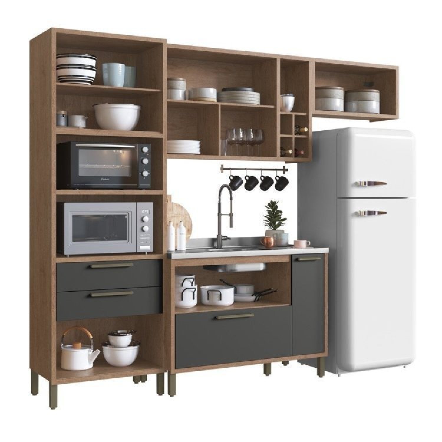 Cozinha Modulada Compacta com 4 Peças 6 Portas e Espaço para Micro ...