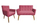 Ver imagem 1 de Kit Namoradeira + 1 Poltrona Decorativa Onix Suede Rosa Pés Madeira Mz Decor