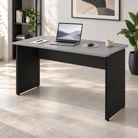 Mesa Retangular Escrivaninha 150 cm X 60 cm Tampo 25 mm Pés Painel F5 Office Cor:Cinza Sagrado com