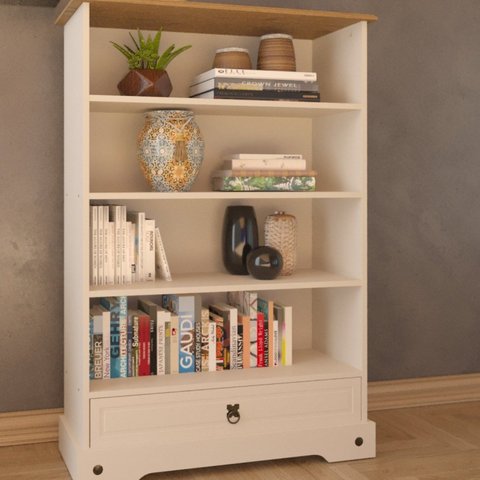 Estante Baixa 119,5x82,5cm 1 Gaveta Smile Branco/Creme/Carvalho