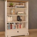 Ver imagem 1 de Estante Baixa 100% MDF 119,5x82,5cm 1 Gaveta Smile Branco/Creme/Carvalho