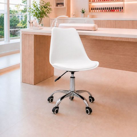 Cadeira Office Saarinen Giratória Base Cromada com Rodízio e Ajuste de Altura Branco