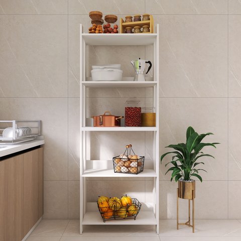 Armário de Cozinha com 3 Prateleiras e Sapatas Plásticas Nos Pés - Branco