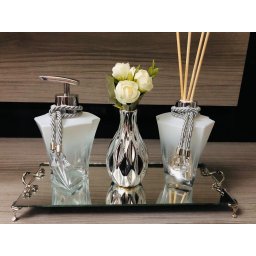 Kit Lavabo Luxo Prata Branco 4 Peças Aromatizador Sabonete - 1