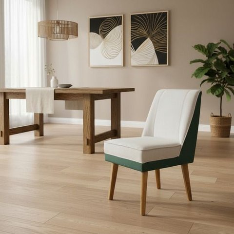 Kit 4 Cadeira de Jantar Virgínia Composê Veludo Bege Verde Veludo Verde Bege