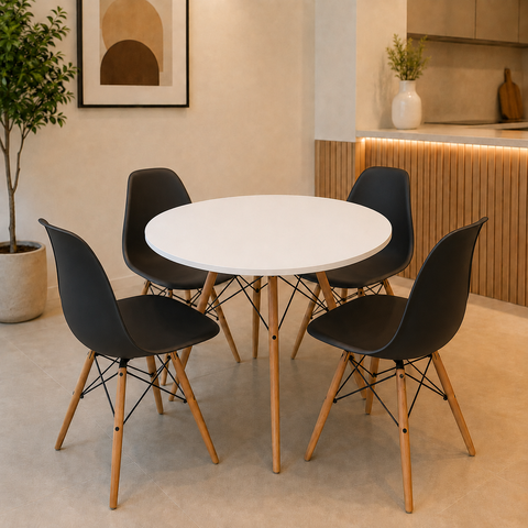 Conjunto Eames Eiffel Mesa + Cadeiras Conjunto para Sala e Cozinha Tampo Redondo 70cm 4 Cadeiras