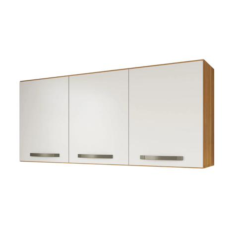 Armário Aéreo Triplo Cozinha 3 Portas MDP 1200 Mila Home Freijo/Off-White