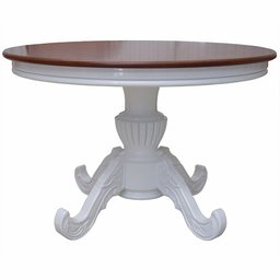 Mesa Clássica Saara 1,50 Entalhada Redonda Branco e Verniz Imbuia Soberati Mesa Clássica Saara Ental - 2