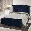 Ver imagem 2 de Kit de Quarto Cabeceira de Cama Box e Calçadeira Baú Toquio Casal 140 Cm Suede Azul Marinho Eli Móve