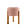 Puff Redondo Estofado Suede Rose com Pés em Madeira Banqueta Elegante - 2
