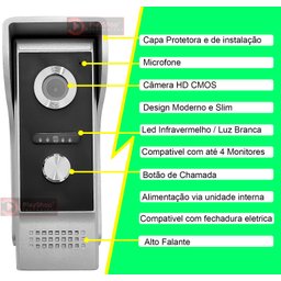 Interfone Residencial Com Visão Noturna Vídeo Porteiro Colorido 7" - 3