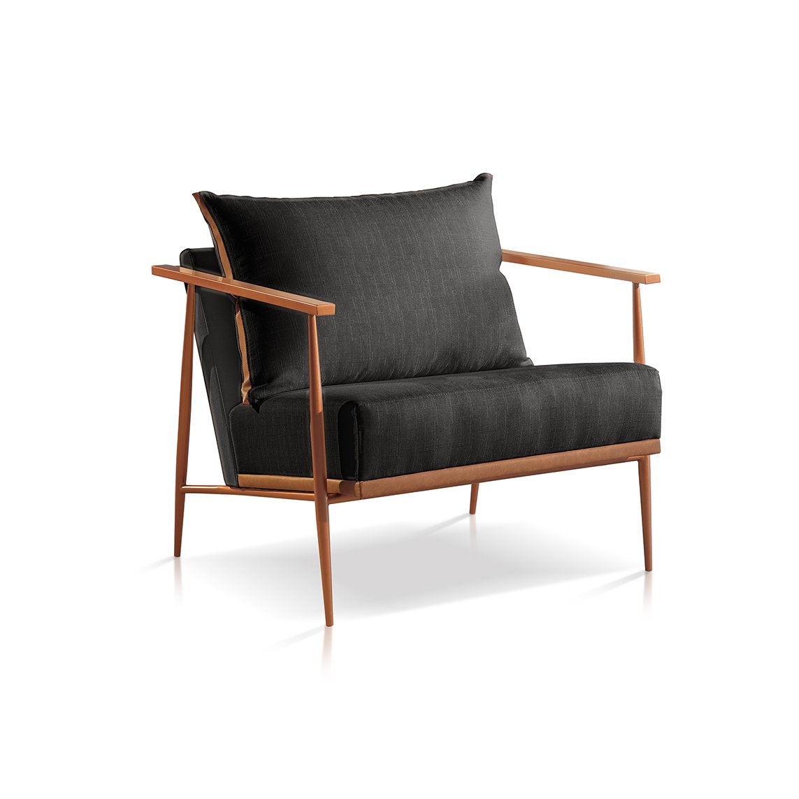 Poltrona Decorativa Linho Preto Base Cobre Aura 2 | MadeiraMadeira